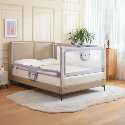 Factory Price OEM Cute 3D Bear Ear Design Anti-Fall Mesh Barrier Adjustable Height 150cm/200cm Toddler Bed Safety Rail