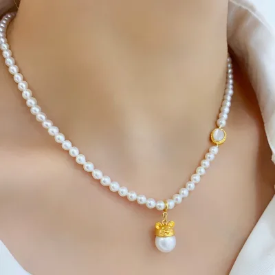 E Hao Jewelry 18K Gold Literary Retro Zodiac Rabbit Dragon Tiger Snake Horse Sheep Birth Year Pendant 41-50cm Length