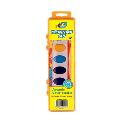 Custom 8 Colors Kids Non Toxic Art Water-soluble Semi-dry Watercolor Set with Brush