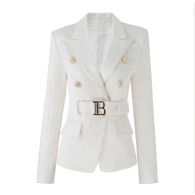 Y208136 Accept Customized New Designs Women White Texture With Belt Chic Popular Quality Femmale Bodycon Coat