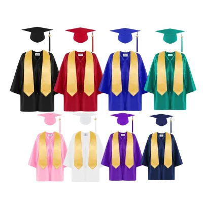 Custom Shiny&Matte Kids Graduation Gowns Sets Colorful Doctoral Robes with Caps Cheapest Children Graduation Cap and Gown