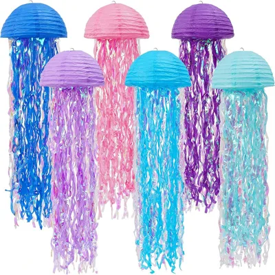 Wholesale Colorful Paper Jellyfish Lanterns Mermaid Ocean Theme Party Decoration Round Film Hanging DIY