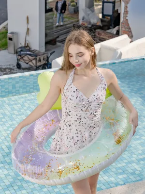 Various Design with Canopy Eco-Friendly PVC Material Sequin Ink Inflatable Swimming Ring with Backrest for Adult