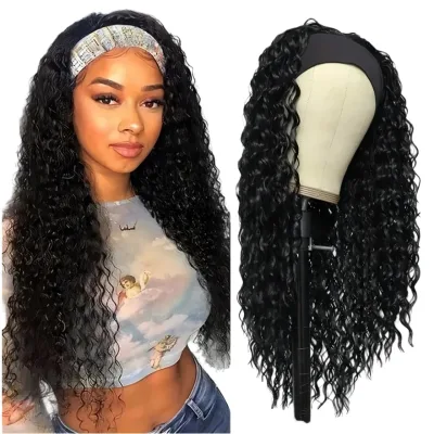 European and American Women's Hair Band Long Curly Wig African Head Scarf Brown Gradient Small Roll Chemical Fiber Headgear