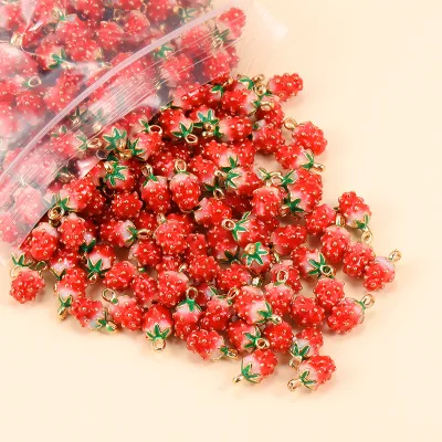 Wholesale Three Dimensional Strawberry Fruit Pendant Rubber Band Earrings Bracelet Pendant DIY Alloy Jewelry Accessories
