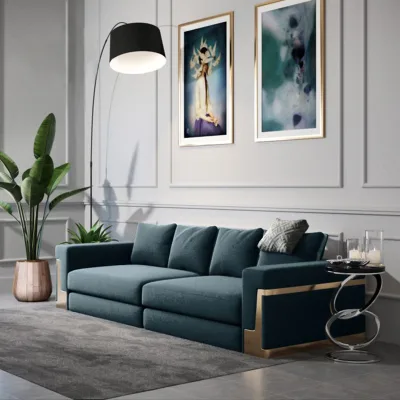 Double Seat Blue Sofa Furniture Leather Italian Design Living Room Sofa Couch Set Furniture Living Room Sofa