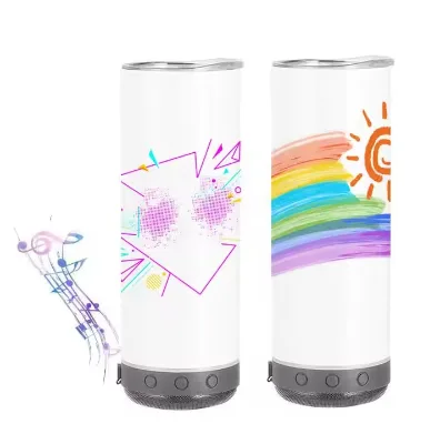 20oz Sublimation Straight Blue Tooth Music Speaker Blanks Tumbler Outdoor Mug with Lid and Straw for Presents