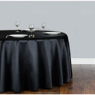 132 Inch Shantuang Silk Round Tablecloth in Black Colour