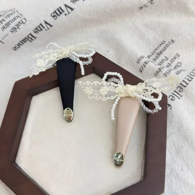 Qianjin Custom logo High-Grade Handmade Lace Bow Hairpin with Pearl Elegant New Design Hair Clip