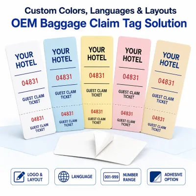 OEM Multilingual Hotel Luggage Claim Tags Arabic English Custom Printed Removable Adhesive Bag Storage Tickets