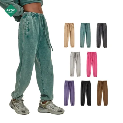 ARTIE Men's 2024 Street Fashion Sweatpants New Vintage Loose Fit Washed Retro Style 100% Cotton Casual Vintage Look