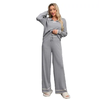 2024 Autumn and Winter Women's Collar Contrasting Color Fashionable Casual Suit High Waist Slimming Knit Two-piece Set
