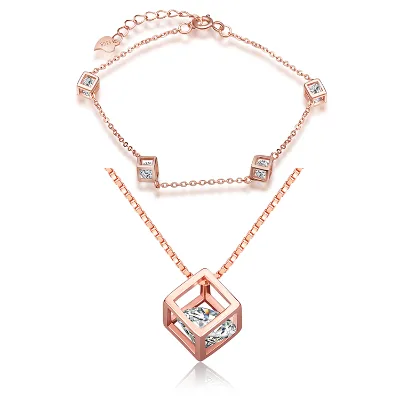 Cube Bracelet Necklace Jewelry Sets 925 Sterling Silver Luxury Jewellery