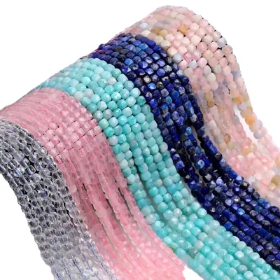 4*4mm Faceted Amethyst Lapis Natural Semi-Precious Stone Beads Cubic Beads for Jewelry Making Faceted Cut Stone Beads