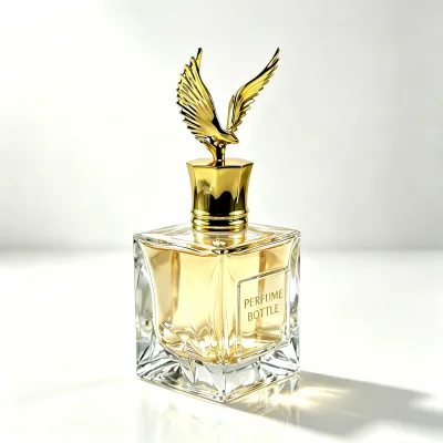 Square Thick Base Glass Perfume Bottle 100ml Embossed Faceted Fragrance Spray Bottle Frost Matte Gold Eagle Shape Cap 100pcs