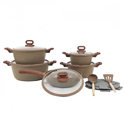 Kitchen 15PCS Including Pan Pads and Silicone Turner Aluminum Alloy Non Stick Dininer Room Cooker Set Soup Pots and Pans Set