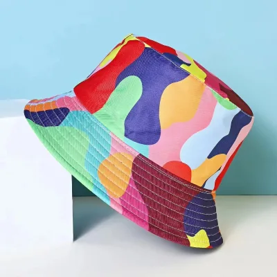 Unisex Summer Fisherman Hats Outdoor Reversible Printing Colorful Bucket Hat Cartoon Sunscreen Gorras Camouflage Bucket Cap