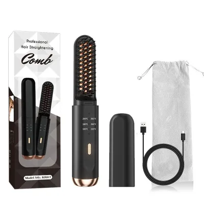 Wireless Ionic Portable Rechargeable Hair Straightening Comb Cordless Battery Electric Mini Hair Straightener Brush