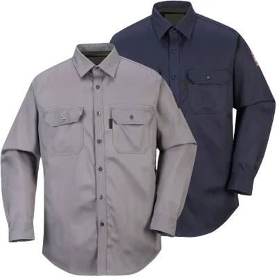 BOCOMAL FR 6.25oz Lightweight Summer Welding Shirt Flame Resistant Relaxed Fit Cotton Long Sleeve Button Collar Light Gray