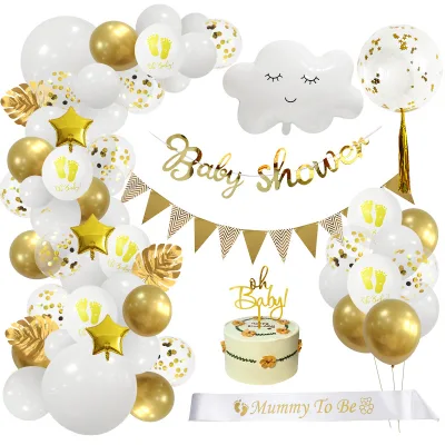 Hot Sale Baby Shower Party Decorations Set Baby Shower Banner White Gold Confetti Balloons Arch Cloud Foil Balloon