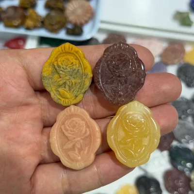 Wholesale Natural Crystal RAW STONE Carved Rose Pendant Vintage Frame Gemstone Charm Necklace Jewelry Making