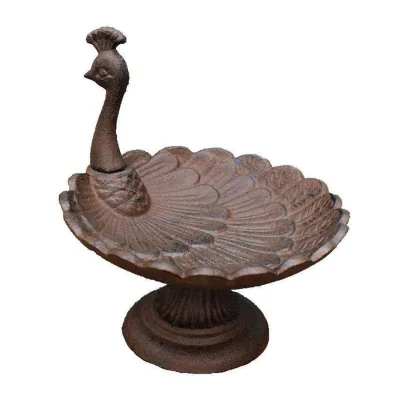 Metal Bird Bath Vintage Peacock Shape Bird Feeder