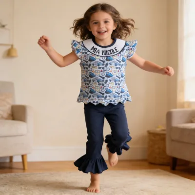 Hand Smocked Cotton Toddler Girl Tank Top Dress Spring Summer Cartoon Embroidery Knee-Length A-Line Ruffles