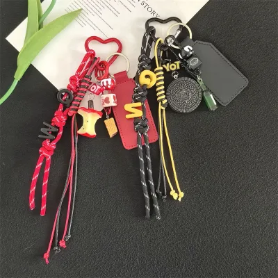 Creative Resin Fruit Keychain New Color Pendant Letter Hanging Rope Hanging Braided Rope Leather Card Holder Trendy Bag Charm
