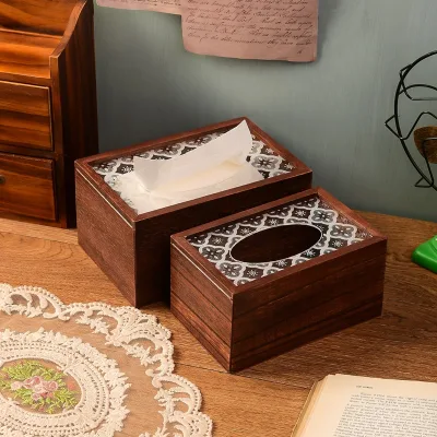 Vintage Retro Solid Wood Tissue Box Creative Simple Modern Napkin Storage for Home Living Room Dining Table Restaurant Paper