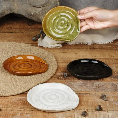 European Retro Creative Reaction Glaze Ceramic Spoon Holder Chopstick Rest Dishwasher/Microwave/Oven Safe Green Porcelain
