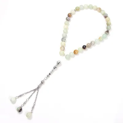 Colorful Amazonite Muhammad Prayer Rosary 33 Beads 10mm Natural Stone Gold Cross Pattern Jade Tassel Fashion Beaded Necklaces