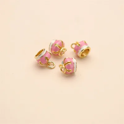 Unique Design Brass 18K Gold Plated Small Cute Pink Crown Charms Pendants for Jewelry Making