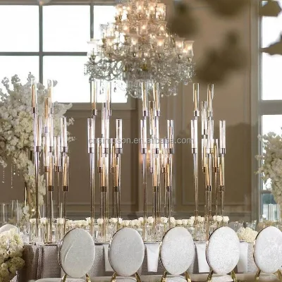 Gold Wedding Decoration Candelabra Metal Glass Candelabra Centerpieces for Wedding Banquet Candle Holder