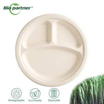 OEM Logo Sugarcane Bagasse Pulp Paper Party White Pizza Serving Plate Compostable 100% Biodegradable Plates