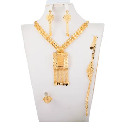 Fashion Women Jewelry Bracelets and Rings Gold Colour Neckls Set Jewellery Sets Women