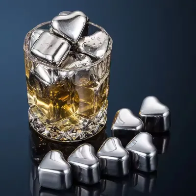 Eco-friendly Reusable Gold Silver Rainbow 25mm Stainless Steel Ice Cubes Metal Whiskey Stones for Liquor Wine Beverage Juice