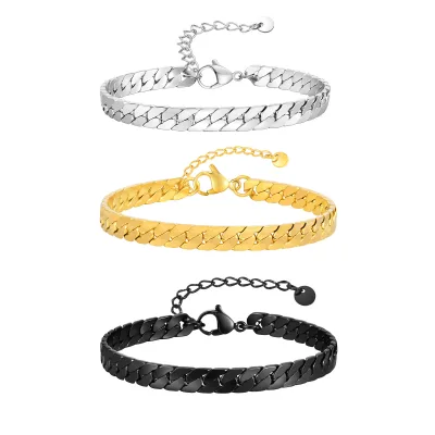 Men's 18K Gold Plated Stainless Steel Geometric Trendy NK Chain Bracelet Minimalist Curb Link for Daily Wear & Gift