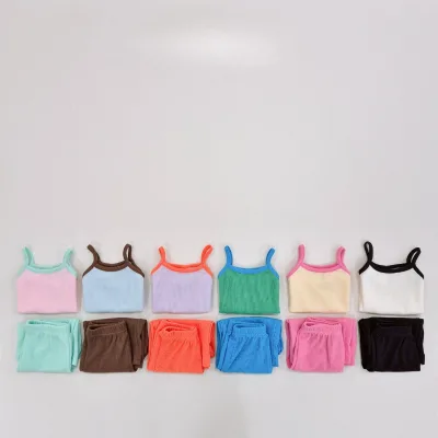 Contrast Color Suspender Casual Summer Suits for Girl Light Suspender Casual Pants Versatile Two-piece Suit Girls Clothing Sets