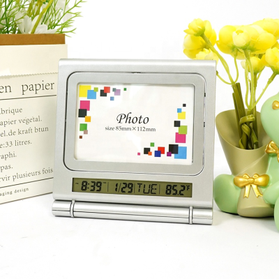 Excellent Material Time Date Temperature Week Display Table  LCD Digital Clock With Photo Frame