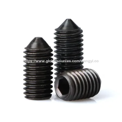 Black DIN 914 hexagon socket set screws with flat head and cone point