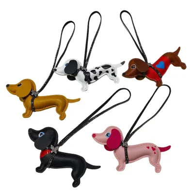 Heart Bell Leather Wiener Dog Puppy Dachshund Keychain Leather Dachshund Dog Decoration Leather Bag Charms Luxury Handmade Gifts