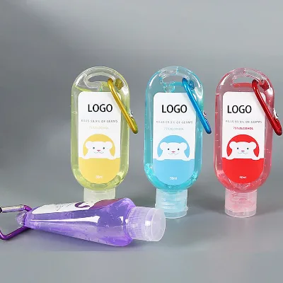 50ml Anti-Bacterial Hand Sanitizer Bottle Personal Use with Carabiner Clip Liquid Chemical Ingredients