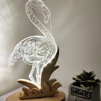 Creative Flamingo Acrylic LED Night Light Cute Bedroom Bedside Decoration for Room Use