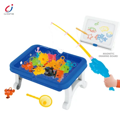Chengji Water Fishing Game Toy Cartoon 19PCS Kids Early Educational Montessori Preschool 2 in 1 Erasable Magnetic Drawing Board