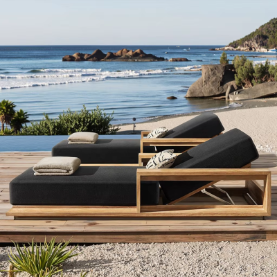High Quality Modern Outdoor Garden Lounge Sofa Set Comfortable Cushion Lounger With Solid Wood Side Table