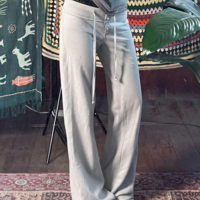 Crop Waist Low Waist Lace-up Basic Sporty Style Wear Trousers Are Comfortable Lazy Casual Loose Waist Slim and Straight Pants
