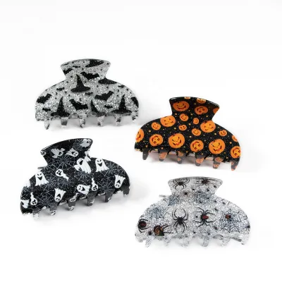 Festival Checker Skull Pumpkin Spider Halloween Hair Clip for Women