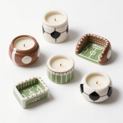 Custom Ceramic Soccer Candle Jar Wholesale Scented Football Stadium Soy Wax Candle for Home Decor & Sports Gifts