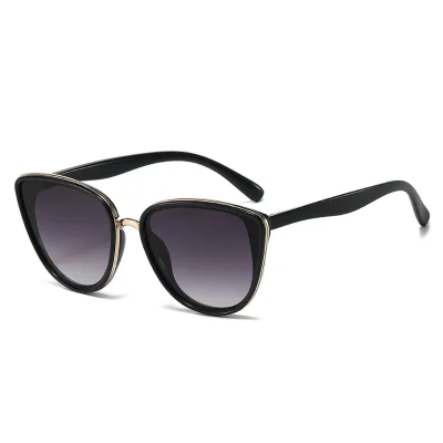 Luxury Cat Eye Sunglasses for Women, Black Gold Frame Gradient Lens, Retro Fashion Eyewear, Wholesale