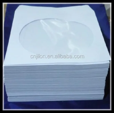 100 CD / DVD White Paper Sleeves with Fold Over Flap and Clear Window